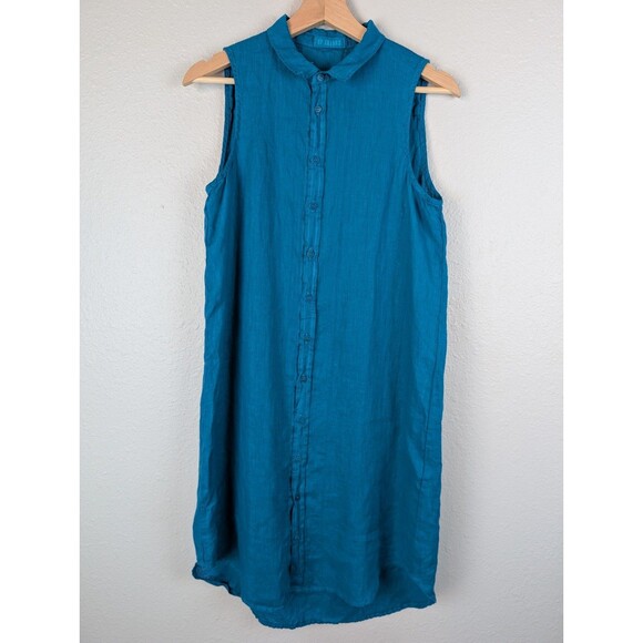 CP Shades Blue Linen Midi Dress Vest XS Button Up - Picture 1 of 9